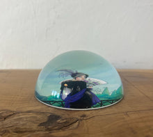 Load image into Gallery viewer, Vintage Art Deco style glass paperweight featuring an illustration of a woman, often referred to as a "flapper lady" or "Gatsby lady" due to the 1920s aesthetic.