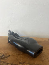 Load image into Gallery viewer, Vintage black ceramic hand sculpture, a beautiful decorative ring dish with a smooth, sleek glazed finish that creates a superb design for your dressing room.