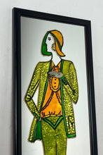Load image into Gallery viewer, The mirror reflects the iconic Art Deco style, characterised by geometric shapes, streamlined forms, and vibrant colours, popular in the 1920s and 1930s. The depicted figure is a quintessential symbol of the Roaring Twenties.