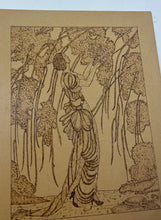 Load image into Gallery viewer, Based of the Vogue cherry blossom design an iconic magazine cover illustration from 1919 by artist Helen Dryden depicts a woman in a flowing dress in a nature scene, reminiscent of the Art Nouveau style.
