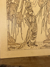 Load image into Gallery viewer, Based of the Vogue cherry blossom design an iconic magazine cover illustration from 1919 by artist Helen Dryden depicts a woman in a flowing dress in a nature scene, reminiscent of the Art Nouveau style.