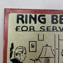 Load image into Gallery viewer, Vintage Metal "Ring Bell For Service" Sign, Home Bar Decor