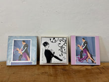 Load image into Gallery viewer, Lovely set of 3 Art Deco-style framed pictures, decorative tiles, featuring illustrations of a couple dancing and a flapper girl.