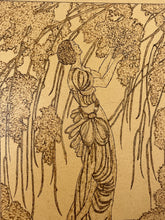 Load image into Gallery viewer, Based of the Vogue cherry blossom design an iconic magazine cover illustration from 1919 by artist Helen Dryden depicts a woman in a flowing dress in a nature scene, reminiscent of the Art Nouveau style.