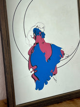 Load image into Gallery viewer, This pair of stunning Art Deco mirrors depicting a Pierrot or Harlequin on a crescent moon is an illustration, first and foremost, of a woman in an Art Deco style, vintage from the mid-20th century.