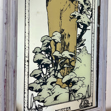 Load image into Gallery viewer, The design is stunning, featuring a glamorous lady wearing a long white shawl against a winter backdrop of trees and plants with a snowy finish. The border is equally impressive with stars and gold infill, hints of gold, and a winter mark in a lovely font.