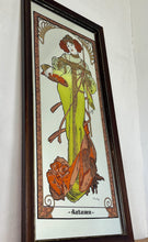 Load image into Gallery viewer, Vintage Art Nouveau mirror showing Alphonse Mucha's Autumn from his influential 1896 series, The Seasons.