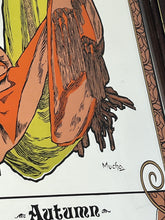 Load image into Gallery viewer, Vintage Art Nouveau mirror showing Alphonse Mucha's Autumn from his influential 1896 series, The Seasons.