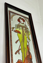 Load image into Gallery viewer, Vintage Art Nouveau mirror showing Alphonse Mucha's Autumn from his influential 1896 series, The Seasons.