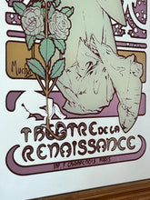 Load image into Gallery viewer, Beautiful vintage Alphonse Mucha Art Nouveau mirror featuring La Dame aux Camélias, Sarah Bernhardt, theatre advertising.