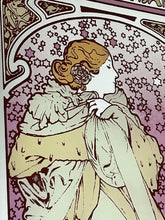 Load image into Gallery viewer, Beautiful vintage Alphonse Mucha Art Nouveau mirror featuring La Dame aux Camélias, Sarah Bernhardt, theatre advertising.