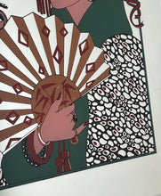 Load image into Gallery viewer, The piece highlights the style and stroke of the Art Deco era, depicting a glamorous, Parisian scene of a guest in evening dress waving as she leaves a party by car. Barbier was known for his ornate and luxurious style, capturing the fashion and spirit of the 1920s.