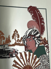 Load image into Gallery viewer, The piece highlights the style and stroke of the Art Deco era, depicting a glamorous, Parisian scene of a guest in evening dress waving as she leaves a party by car. Barbier was known for his ornate and luxurious style, capturing the fashion and spirit of the 1920s.