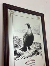 Load image into Gallery viewer, The Famous Grouse advertising wall mirror featuring the brand's iconic red grouse image and the slogan "Quality in an age of change"
