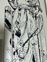 Load image into Gallery viewer, Gorgeous, vibrant Art Nouveau mirror featuring stunning, intricate designs of a beautiful lady against a floral background, with a stand-on designer branding with the famous champagne maker.