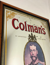 Load image into Gallery viewer, The Mirror has an etched and painted gold border with ornate motifs showing Colmans Mustard pictures and fonts, a very stylish stunning design.