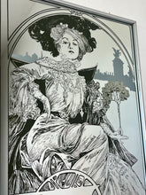 Load image into Gallery viewer, Vintage Alphonse Mucha Art Nouveau Mirror, Christmas Noel 1903 Picture, Beautiful Advertising Piece