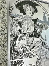 Load image into Gallery viewer, Vintage Alphonse Mucha Art Nouveau Mirror, Christmas Noel 1903 Picture, Beautiful Advertising Piece