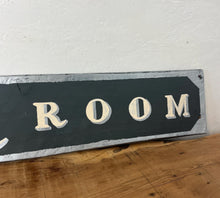 Load image into Gallery viewer, It features hand-painted or printed lettering with a bold font, often in contrasting colors like the black and silver/cream shown. The edges are sometimes aged by hand to enhance the vintage look.