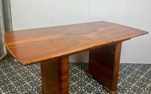 Load image into Gallery viewer, Vintage Art Deco dining table, dating from the 1930s.
The table is primarily crafted from burr walnut, often featuring highly figured or "book-matched" walnut veneers on the top surface to showcase striking natural grain patterns.
