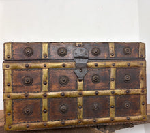Load image into Gallery viewer, Spectacular antique Anglo -Indian wood and brass-bound trunk or cash box, heavily detailed 19th-century merchant chests or dowry boxes from Rajasthan, India