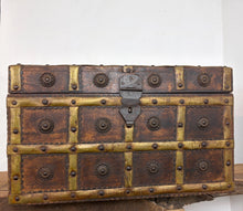 Load image into Gallery viewer, Antique 19th Century Anglo Indian Wood and Brass Bound Chest Trunk