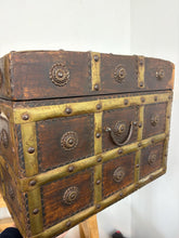 Load image into Gallery viewer, Spectacular antique Anglo -Indian wood and brass-bound trunk or cash box, heavily detailed 19th-century merchant chests or dowry boxes from Rajasthan, India