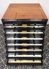 Load image into Gallery viewer, This stunning item is an antique Victorian museum specimen cabinet. It features shallow, wide, glass-topped drawers with integrated grids designed to store specimens, in this case, entomological butterfly’s / Insects.