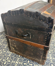 Load image into Gallery viewer, This beautiful piece is an antique dome-top (or barrel-top) steamer trunk, commonly manufactured during the late 19th century (circa 1870–1900).