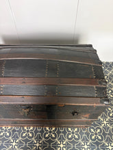 Load image into Gallery viewer, This beautiful piece is an antique dome-top (or barrel-top) steamer trunk, commonly manufactured during the late 19th century (circa 1870–1900).