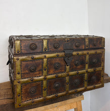 Load image into Gallery viewer, Antique 19th Century Anglo Indian Wood and Brass Bound Chest Trunk