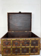 Load image into Gallery viewer, Spectacular antique Anglo -Indian wood and brass-bound trunk or cash box, heavily detailed 19th-century merchant chests or dowry boxes from Rajasthan, India