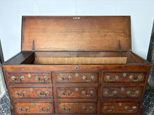 Load image into Gallery viewer, North Country regional antique: The "Mule Chest" Configuration: The upper rows feature faux (dummy) drawer fronts. The top planked lid lifts open like a traditional coffer or blanket box, while only the lower drawers are fully functional.
