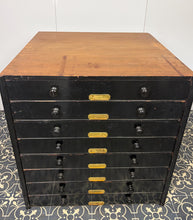 Load image into Gallery viewer, This stunning item is an antique Victorian museum specimen cabinet. It features shallow, wide, glass-topped drawers with integrated grids designed to store specimens, in this case, entomological butterfly’s / Insects.