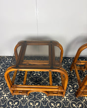 Load image into Gallery viewer, Styling Italian Mid Century Modern Bamboo and Rattan Side Tables, Bedroom Decor, Smoked Glass