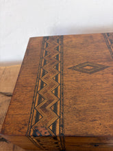 Load image into Gallery viewer, stunning example of late 19th-century Victorian craftsmanship. This antique writing slope features exceptional, intricate geometric inlay work highly characteristic of the celebrated Tunbridge Ware style.