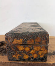 Load image into Gallery viewer, Antique Pyrography Wood Keepsake Jewellery Box – Folk Art Grape & Vine Motif, Circa early 1900, Flemish Art movement