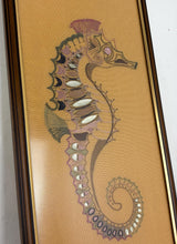 Load image into Gallery viewer, Large Vintage Embroidered Seahorse Wall Art – Bohemian Framed Mid-Century Kitsch, Coastal Art