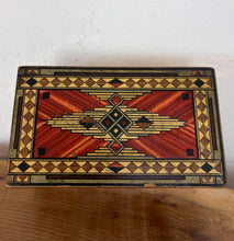 Load image into Gallery viewer, Authentic Vintage 1930s Art Deco Wooden Money Box, Fine Geometric Marquetry Craftsmanship