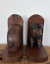 Load image into Gallery viewer, Large Charming Antique Early 1900’s, English Hand-Carved Wooden Pig Bookends, Country Farmhouse Decor, Kitchen Cookbooks, Folk Art