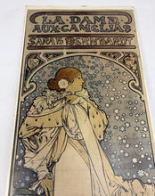 Load image into Gallery viewer, Rare 1930s Vintage Alphonse Mucha La Dame aux Camélias Lithograph Poster, Art Nouveau