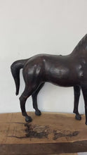 Load and play video in Gallery viewer, Antique leather horse sculpture, late 19th century, Victorian era, figurine and ornaments, equestrian collectibles, period interior design