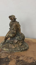 Load and play video in Gallery viewer, Victorian peasant art figure, late 19th-century sculpture, home ornaments, interior design, spelter and copper, period antiques, artwork