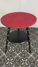 Load and play video in Gallery viewer, Early 20th century stylish ebonised coffee or side table, period faux bamboo, antique furniture, red baize, gold detail, interior design