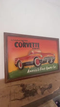 Load and play video in Gallery viewer, Amazing Chevrolet Corvette vintage wooden advertising sign, plaque 3d raised, hand painted, retro, Americana, car, automobile collectable
