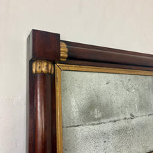 Load image into Gallery viewer, A mid-19th-century rosewood overmantle mirror in landscape form, the frame has classical columns to the sides, and top with gilt collars, and the gilt frame edging has detailed ball feet to create a standout period design.