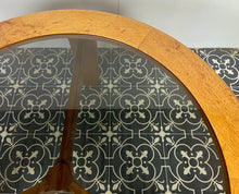 Load image into Gallery viewer, Lovely vintage chic Scandinavian coffee table which comes with an original natural light circular teak colour and smoked glass top, which creates a superb interior design.