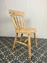 Load image into Gallery viewer, Wonderful vintage shabby chic farmhouse beech chair. Made with beech with a lathe shaped back rest and lovely crest rail and shaped seat on fantastic turned splayed legs and spindles.