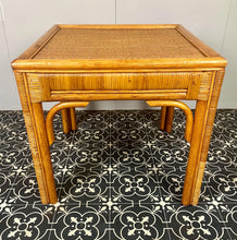 Load image into Gallery viewer, This lovely vintage chic Bohemian coffee table has an original natural light cane colour, bamboo tone, and rattan finish, creating a superb interior design.