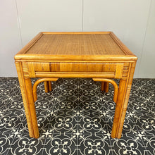 Load image into Gallery viewer, This lovely vintage chic Bohemian coffee table has an original natural light cane colour, bamboo tone, and rattan finish, creating a superb interior design.